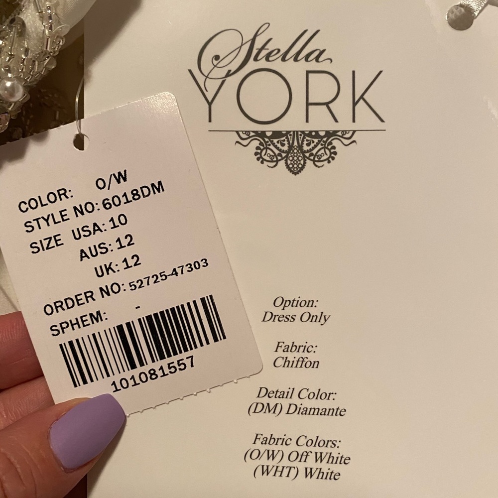 Stella York 6018 Off White New Wedding Gown Sz 10